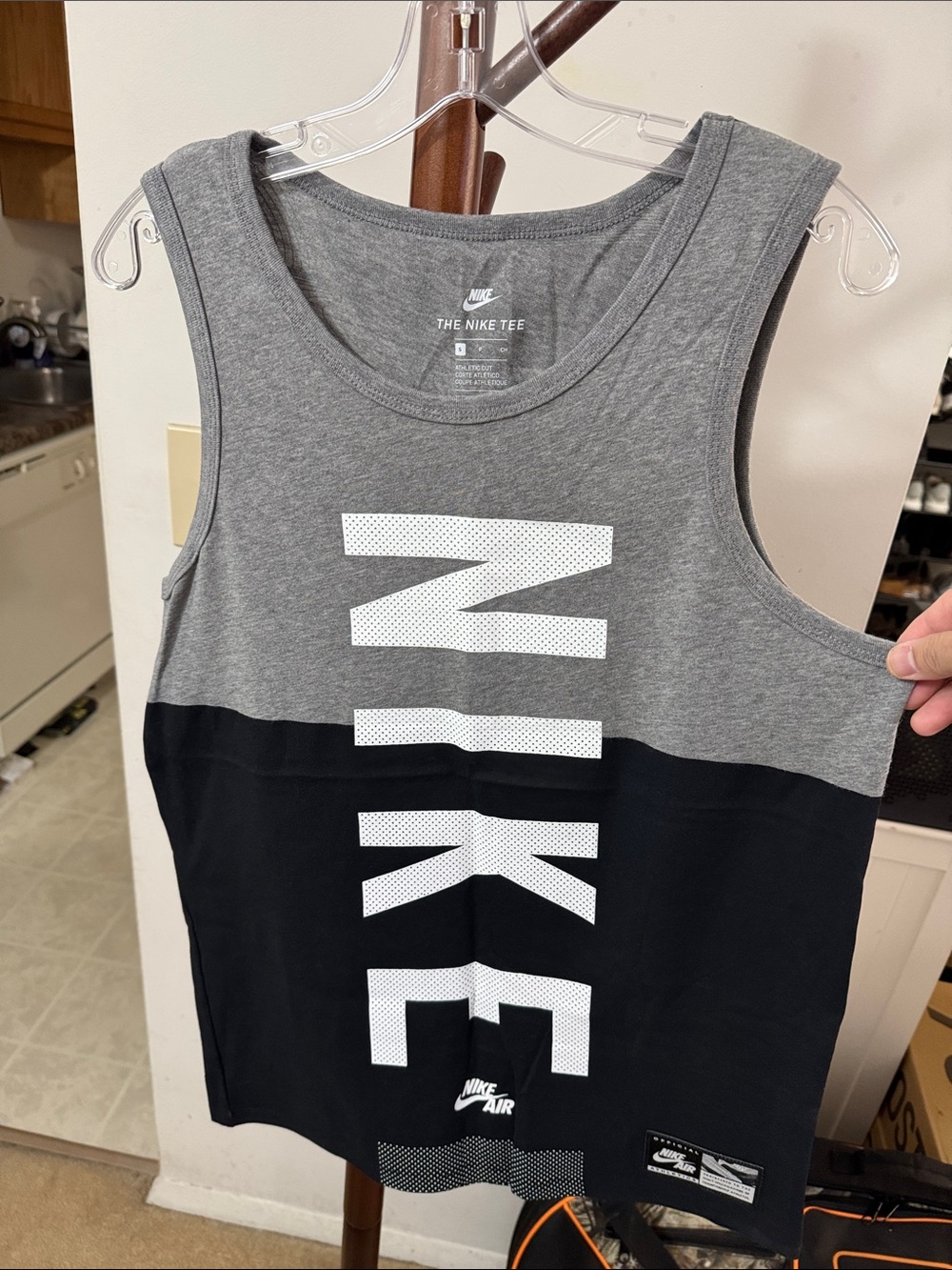 Nike Gray and Black Women’s Colorblock Tank Top with Vertical Logo